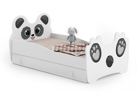 Lit Simple Enfant - Motif  Panda 140x70 Cm + Tiroir De Rangement - Avec Matelas