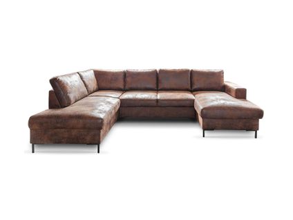 Lilly - Canapé Panoramique D'angle Gauche - 7 Places - En Microfibre Marron Vintage