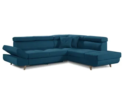 Canapé Angle Droit Convertible 5 Places Linea En Tissu Bleu Canard