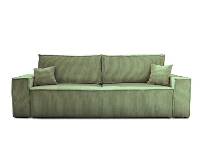 Canapé Droit Convertible 3 Places Dellia En Velours Côtelé Vert Sauge