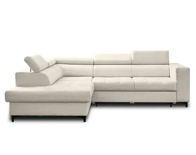 Canapé Angle Gauche Convertible 5 Places Olinda En Tissu Beige