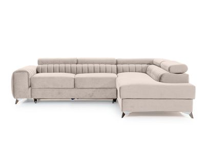 Canapé Angle Droit Convertible 5 Places Talisay En Velours Beige