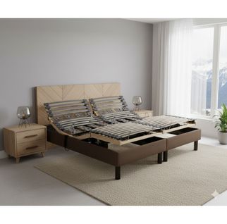 Sommier Electrique Essenzia Zen Emotion Marron 2x80x200 Lattes Et Plots
