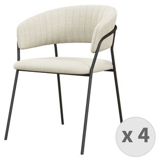 Luca-fauteuil De Table En Tissu Vanille Et Métal Noir (x4)