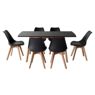 Ensemble Table Extensible 120/160cm Helga Et 6 Chaises Nora Noir