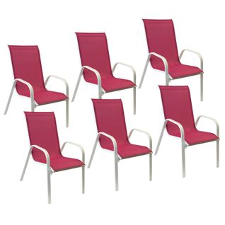 Lot De 6 Chaises Marbella En Textilène Rose - Aluminium Blanc