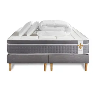 Ensemble Le Trente 180 X 200 Cm Double Sommiers Gris - Ressorts Ensachés Et Mémoire De Forme