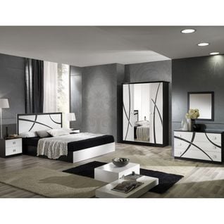 Chambre Complète 160*200 Blanc/noir - Cross - Lit : L 165 X L 206 X H 106 Cm