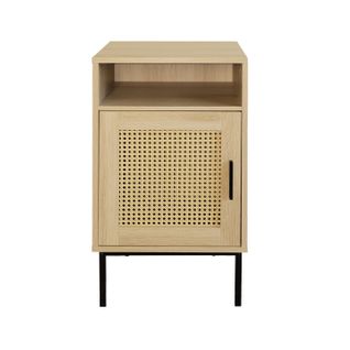 Table De Chevet Avec Porte Cannage En Bois Naturel 40 X 40 X 69 Cm