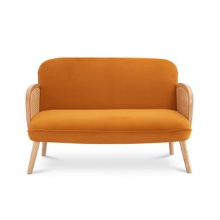 Canapé Bohème 2 Places Rosi Cannage Et Velours Ocre Jaune