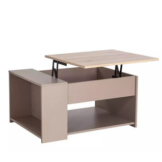 Table Basse Relevable Avec Rangement Chêne Et Beige Londa