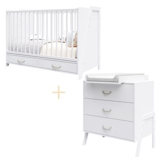 Chambre Bébé : Lit Bébé Et Commode à Langer Évolutifs - Liv - Blanc