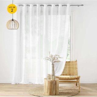 Lot De 2 Voilages Grande Largeur à Oeillets 300 X 240 Cm - Effet Lin Tissé Haltona Blanc