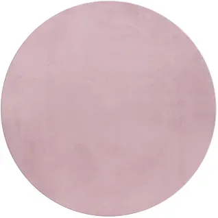 Tapis Rond Fausse Fourrure Toucher Doux Rose 120x120cm