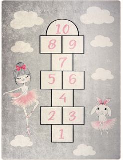 Tapis Enfant Marelle Princesse Rose Gris - 120x160cm