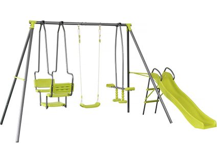 Portique En Métal Avec Toboggan "ludo Ii" Avec 4 Agrès - Vert