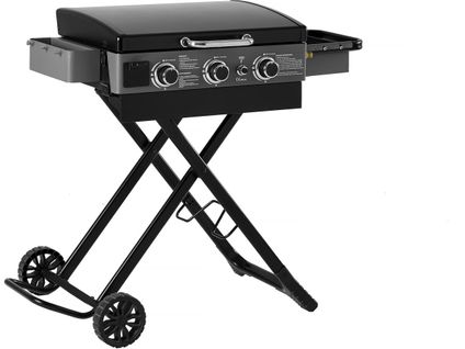 Plancha à Gaz Avec Chariot Pliable Et Portable "firo" - 7,5 Kw - Noir