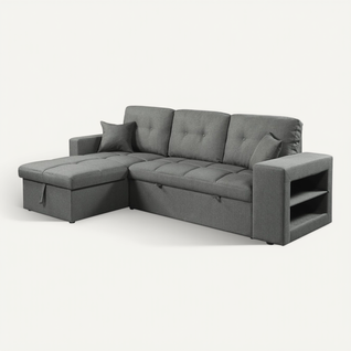 Canapé D'angle Convertible/réversible Tissu Style Bubble "axel" - 3 Places - Gris