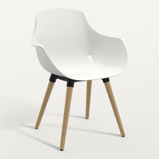 Chaise coque ORIZON BUT PRO pieds hêtre lot 2 blanc vue 3/4