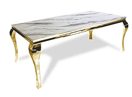 Table à Manger Baroque 6 à 8 Personnes Gold Verre Marbre Blanc 180x90cm