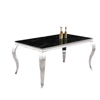 Table à manger BAROQUE Chrome verre Marbre noir 4 à 6 couverts 150 x 90 cm
