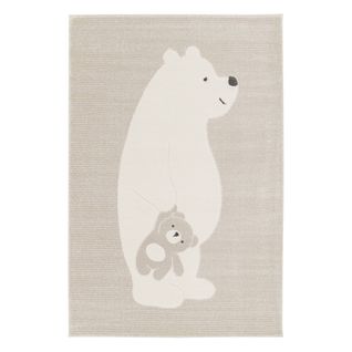 Tapis Enfant Beige / Crème 80 X 150cm. Tapis Intérieur Oursons. Poils Ras