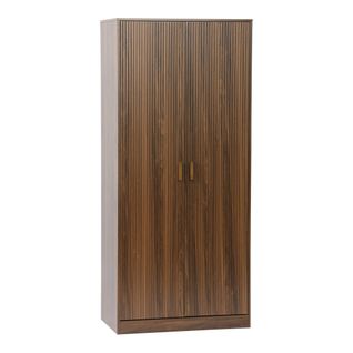 Dressing. Armoire. 2 Portes Avec Penderie Et Rangements Linear Noyer. Panneaux Stratifiés Et Pied