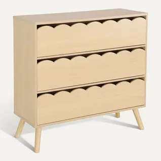 Commode Enfant Décor Bois Naturel 3 Tiroirs. Pieds Bois De Pin - 80 X 30 X 79 Cm - Azur