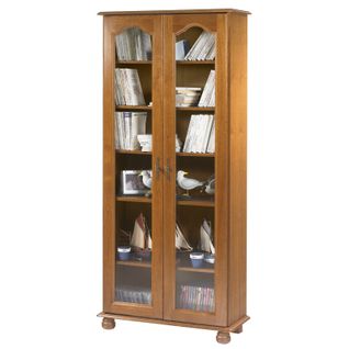 Vitrine Bibliothèque 2 Portes Vitrées Chêne 6 Niches L 82.4 H 182.2 P 33 Cm