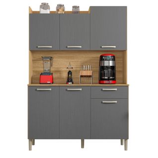 Buffet De Cuisine 6 Portes 1 Tiroir Chêne Et Gris L 121.5 H 176 P 36.3 Cm