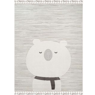 Tapis Salon Enfant Doux Texturé Ours Blanc 160x230