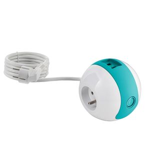 Multiprise Multimédia Wattball  2p 16a + 1p 6a + USB 2.1a - Turquoise