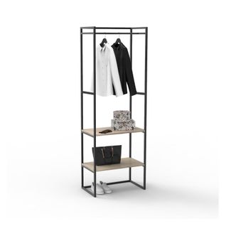 Portant Vêtements Industriel En Bois Et Métal Noir 70x200cm