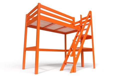 Lit Mezzanine Sylvia Avec Escalier De Meunier Bois, Couleur: Orange, Dimensions: 90x200