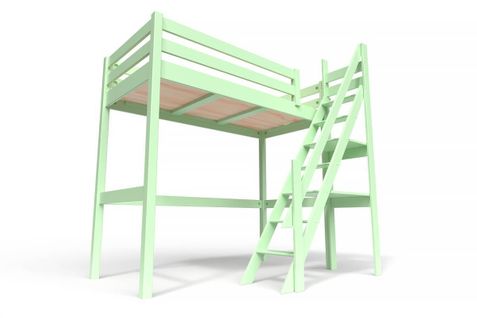 Lit Mezzanine Sylvia Avec Escalier De Meunier Bois, Couleur: Vert Pastel, Dimensions: 90x200
