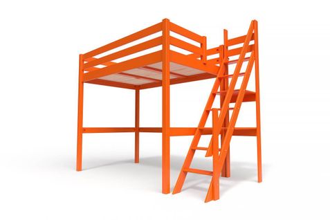 Lit Mezzanine Sylvia Avec Escalier De Meunier Bois, Couleur: Orange, Dimensions: 120x200