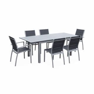 Salon De Jardin Table Extensible - Chicago 210 Gris - Table En Aluminium 150/210cm Avec Rallonge Et