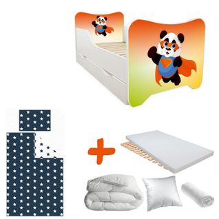 Pack Complet Lit Super Panda : Sommier + Tiroir + Matelas Et Parure + Couette + Oreiller