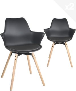 Lot de 2 fauteuils scandinaves accoudoirs et coussin MOTI (noir)