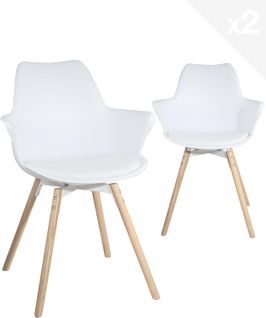 Lot de 2 fauteuils scandinave avec accoudoirs et coussin MOTI (blanc)