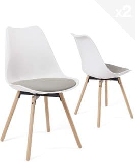 Lot de 2 chaises design Scandinave avec coussin MIA (blanc gris)