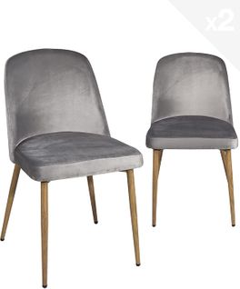 Lot de 2 chaises velours rembourré DIMA (gris)