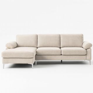 Galway - Canapé D'angle Gauche 4-5 Places Velours Beige