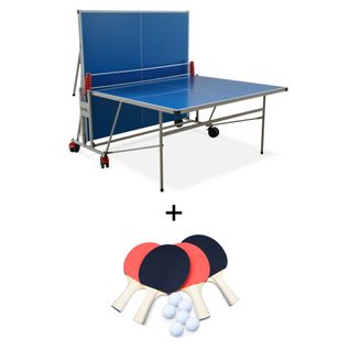 Table De Ping Pong Outdoor Bleue - Table Pliable Avec 4 Raquettes Et 6 Balles. Pour Utilisation