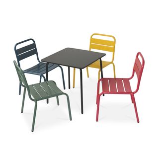 Ensemble Table Et Chaises Métal Enfant - Anna - Multicolore. 4 Places. Table Et Chaises. 48x48cm