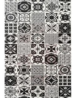 Tapis De Cuisine Carreaux De Ciment Noir - 90x130cm