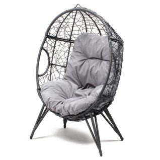 Jane - Fauteuil Oeuf Sur Pied En Rotin Gris