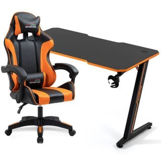 Pack Bureau Desk120z-orange et  Fauteuil Ams-800-orange - Finition Orange - 1m20 - Style Carbone