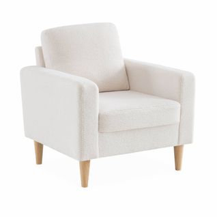 Fauteuil à Bouclettes Crème. Scandinave  - Bjorn - Canapé 1 Place Fixe Droit Pieds Bois