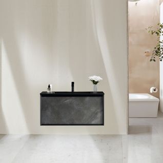 Meuble Avec Vasque 100 Cm Noir Effet Pierre Aquasasso-jindoli